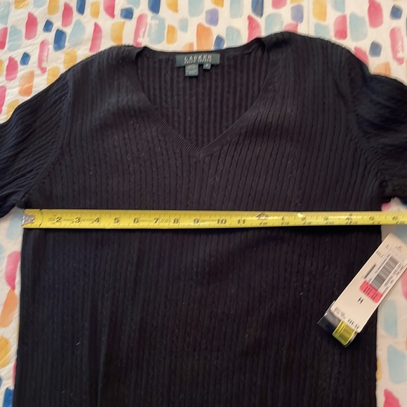 NWT Lauren Ralph Lauren NAVY cotton v-neck 3/4 sleeve sweater, Medium - Picture 5 of 6